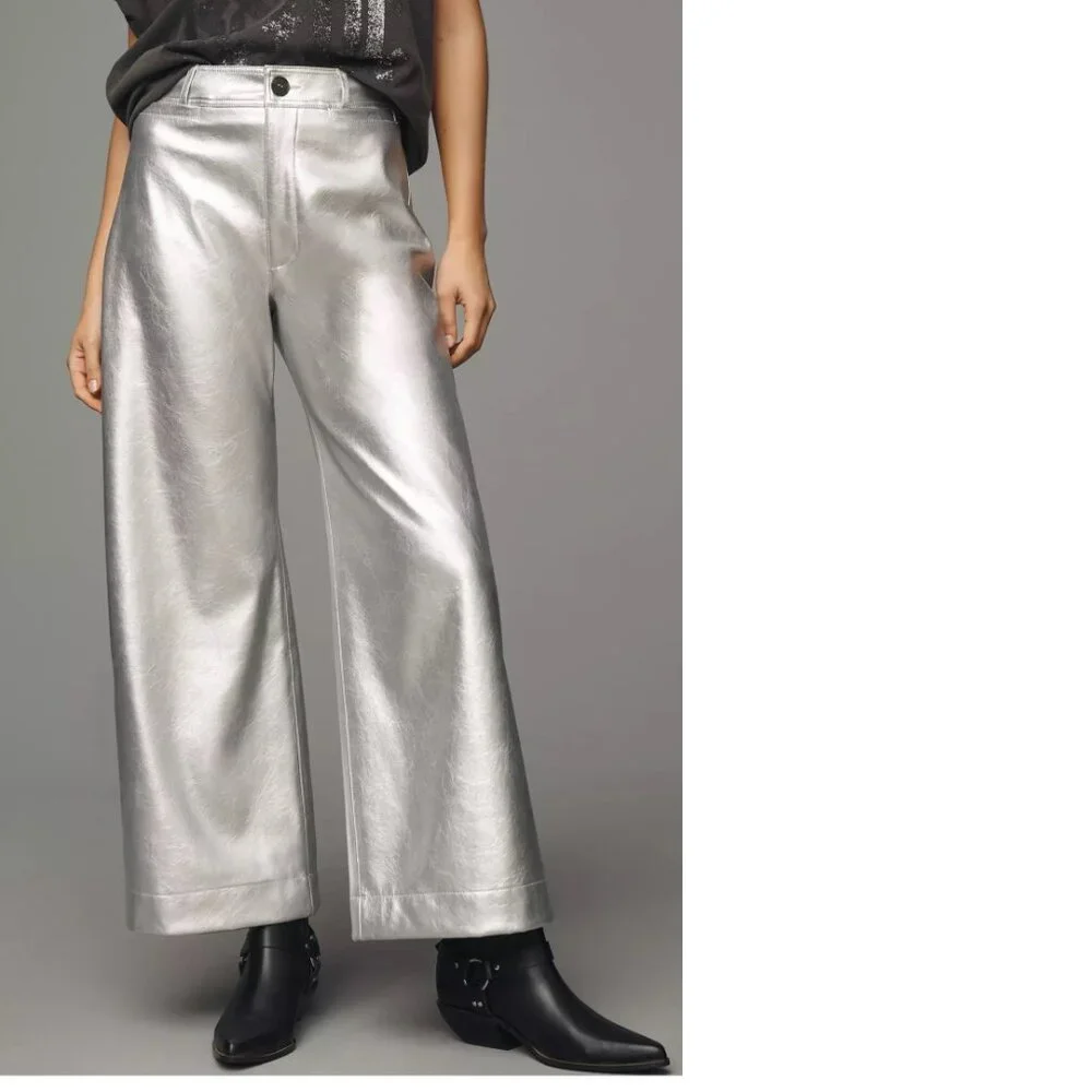 Anthropologie The Ettie High-Rise Crop Wide-Leg Pants by Maeve: Metallic 32 new - Picture 2 of 7